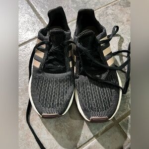 Adidas Black and gold Athletic Shoes-women’s size 6.5. Great used condition.